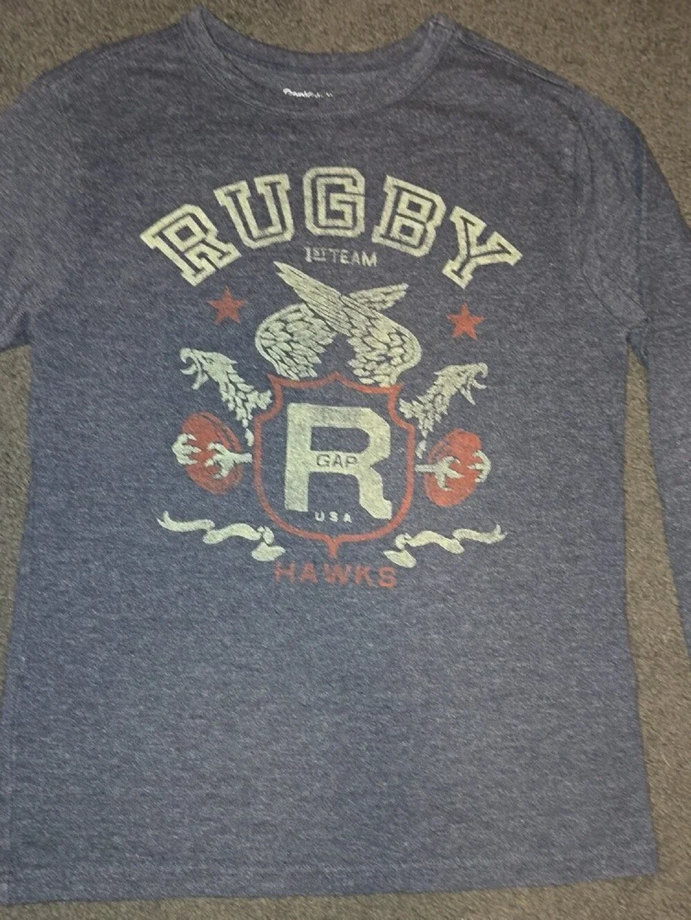 GAP Blue Long-Sleeve 'Rugby' Crest Graphic Tee